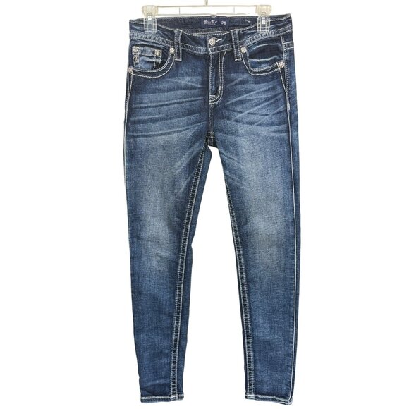 Miss Me Jeans Womens 28 Blue Denim Hailey Skinny Embroidered Back Pocket - Picture 2 of 8